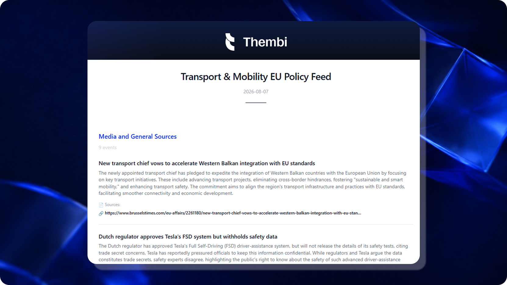 Report quotidiano di Thembi su trasporti e mobilità con sintesi degli articoli e link alle fonti